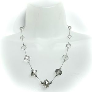 Clear Crystal Necklace Gem Beads Statement Cocktail Vintage Jewelry Adjustable